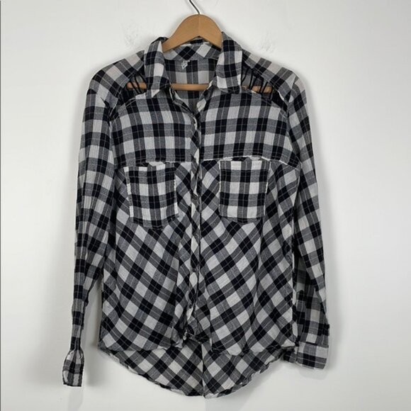 Free People XS Plaid Button-Up Shirt Snap - Picture 1 of 7